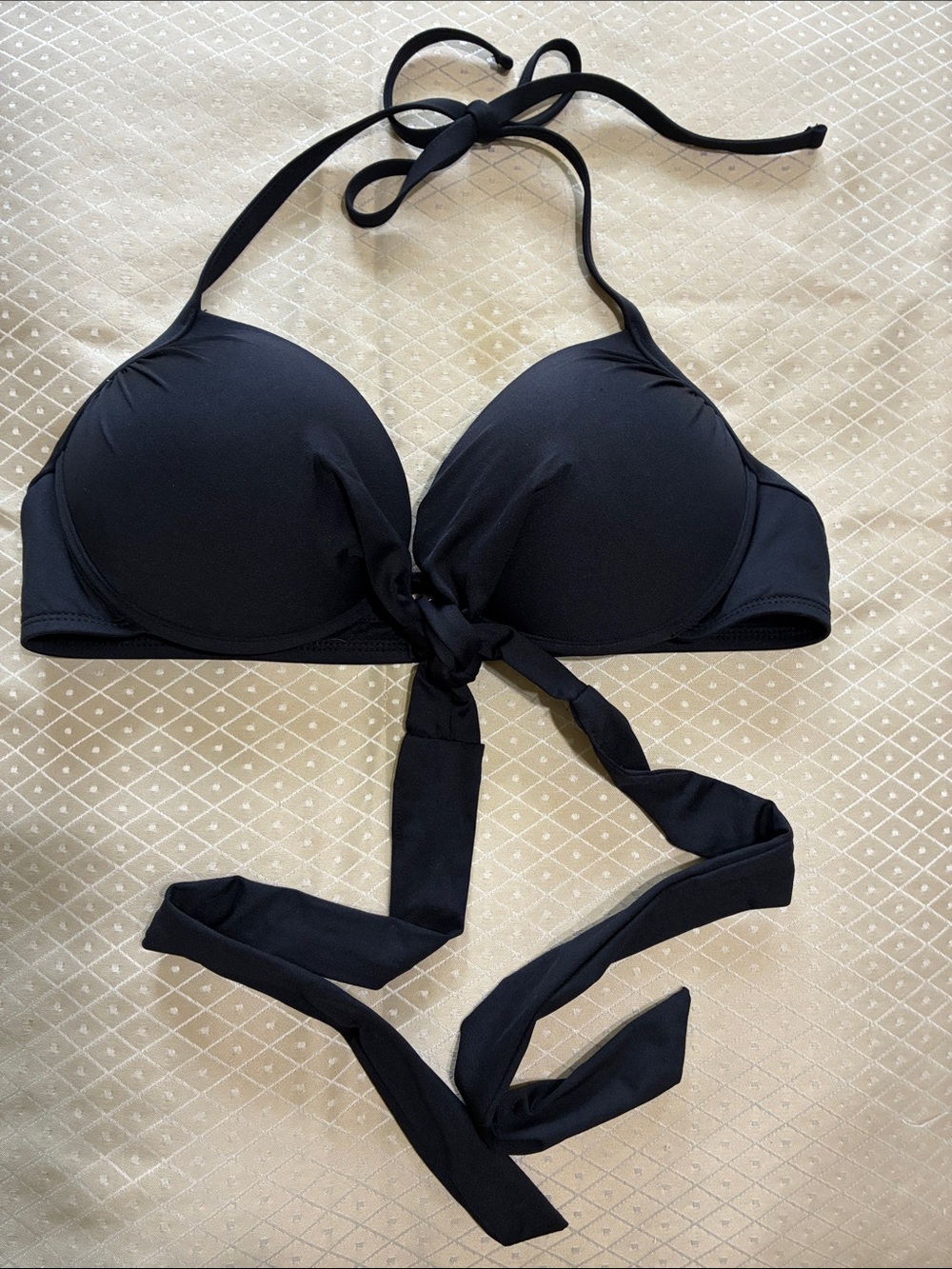 Mosscino Black Bikini Halter Top with Tie Detail in Size Medium